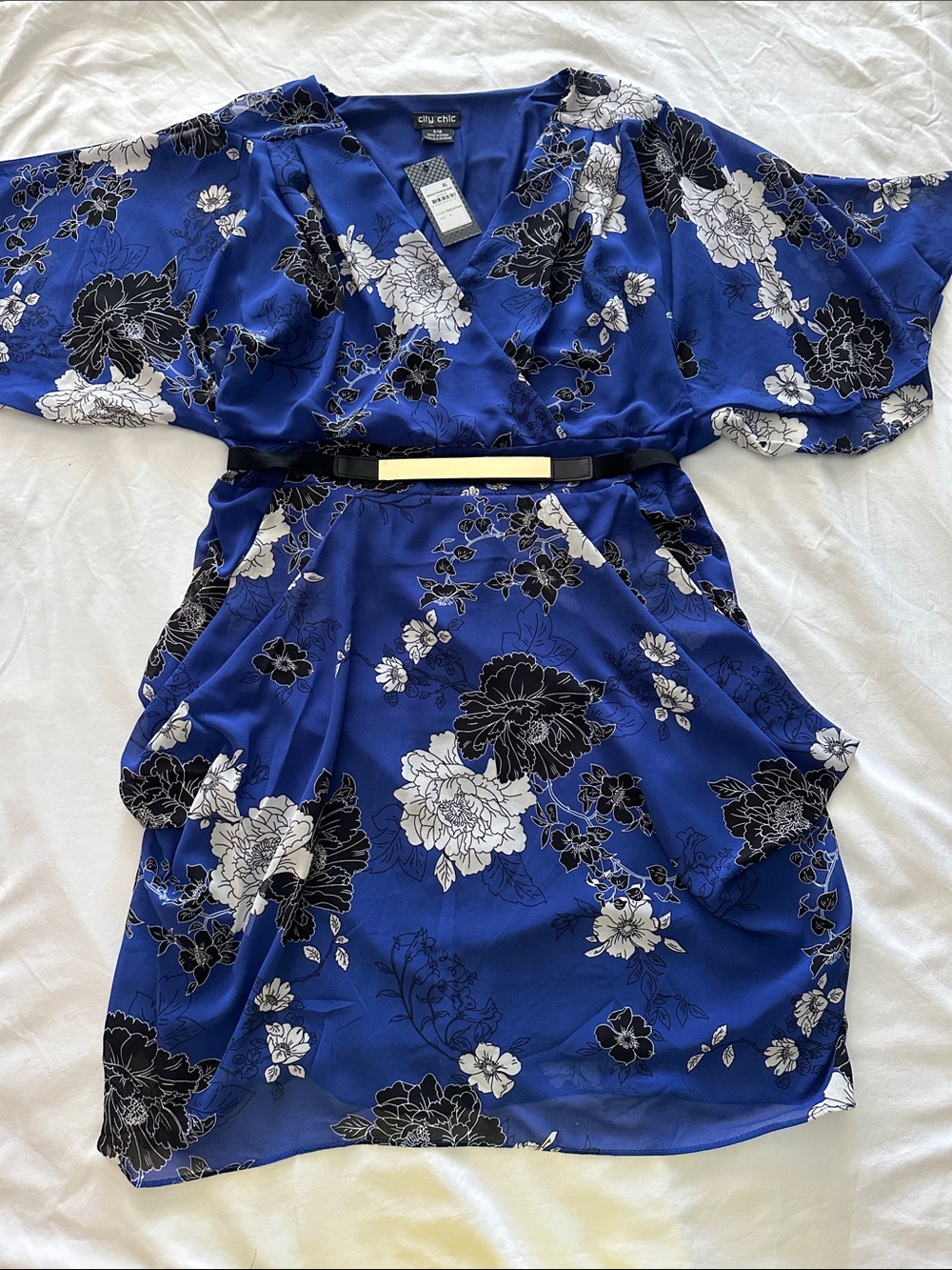 City Chic Royal Blue Floral Wrap Mini Dress with Belt